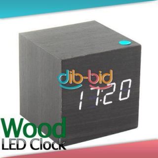 Modern Wood Desktop Digital LED Alarm Clock Black Color