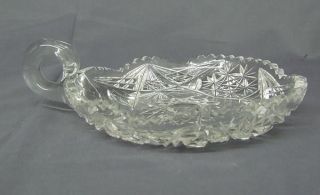 Vintage Cut Crystal Nappy Dish Handled Bon Bon Bowl