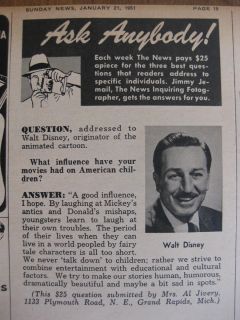 1951 Newspaper Article Walt Disney Ask Anybody  on Mickey Mouses