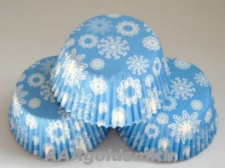  Lovely Blue Snowflake Flower Cupcake Liners Baking Cups Paper