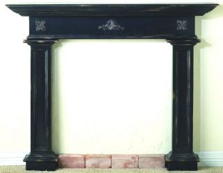 Distressed Black Wooden 3 Piece Fireplace Mantle