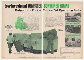 1964 Dempster Garbage Container Train 2 Page Ad