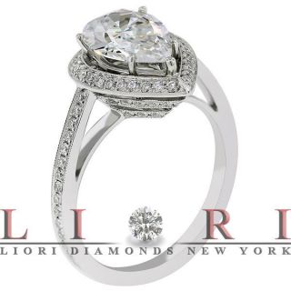 52 Carat G SI2 Pear Shape Vintage Style Diamond Engagement Ring 18K