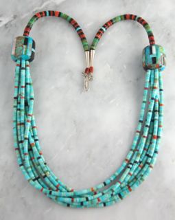 Christopher Nieto Sterling Silver Turquoise Jet Coral Necklace Santo