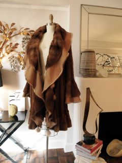 DENNIS BASSO Mink Reversable Ruffle Front Flare Sleeve Fur Coat