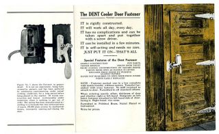 DENT Cooler Door Fastener Brochure 1930s Wooden Ice Box Lock