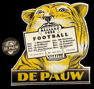 1932 DePAUW UNIVERSITY FOOTBALL SCHEDULE TIGER DECAL SMALL DECAL