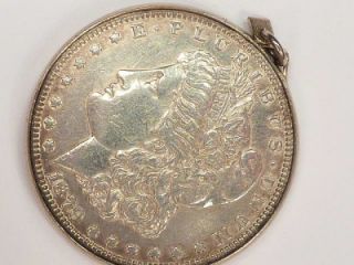 ANTIQUE VICTORIAN SOLID SILVER ONE DOLLAR COIN PENDANT 1879