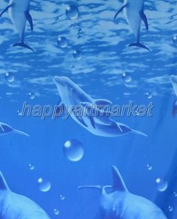 Sea Dolphin Blue Pattern Bathroom Fabric Shower Curtain Free Shipping