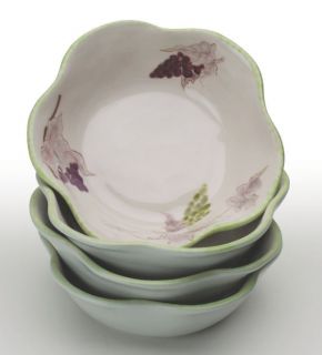 New Tuscan Wine Grape Dessert Bowl Set 4pc Ceramic Serving Salad