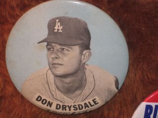 Don Drysdale Large Pin Back La Dodgers Hall of Fame