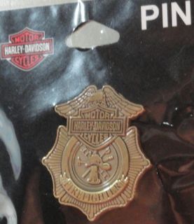 Harley Davidson Motorcycles Firefighter Badge Bronze Pin New w Card