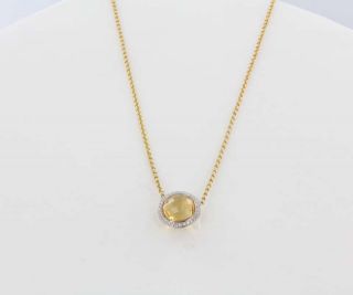 Estate Diamond Citrine Princess 14k Gold Cocktail Pendant Necklace