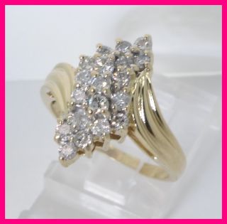 14k Yellow Gold Round Diamond Cluster Cocktail Right Hand Ring .95ct