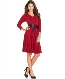 Donna Morgan NEW Red V Neck Dolman Sleeve Belted Wear to Work Dress 10