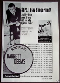 1970 Barrett Deems Slingerland Drums Vintage Music Ad