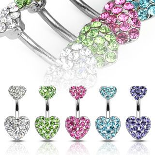  Paved Gem Double Heart Navel Belly Ring