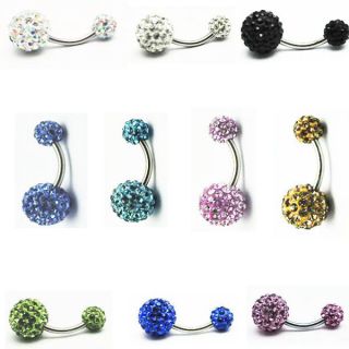  Multi Crystal Ferido Double Ball Navel Ring Belly Button Bar