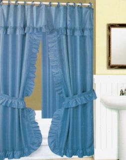  Swag Fabric Shower Curtain Attached Valance Vinyl Liner & Hooks New