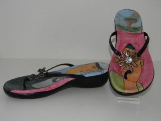 Diego Di Lucca Brazil Thong T Strap Colorful Sandals Black Leather