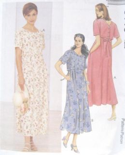 Misses Pullover Dress Sewing Pattern Back Buttoned Bodice Pleats Darts