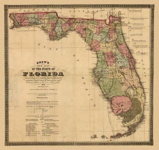  Drew's Rail Train Historic Map Florida 1874