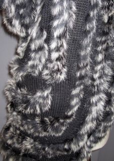 XL L DOLCE CABO Black Rabbit Fur S/S Knit Cardigan NWT