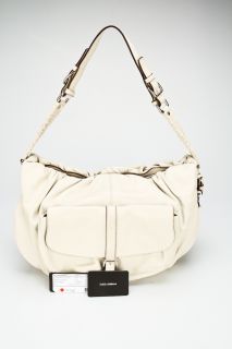 Dolce Gabbana Miss Curly Ivory Leather Shoulder Hobo Bag with Silver