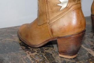 Vintage Brown Inlaid Acme Dingo Inlay Cowboy Boots 7 M