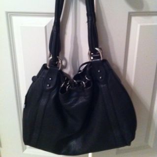 Donald J Pliner Black Leather Handbag With Silver Hardware EUC