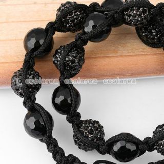10 Black Agate Crystal Disco Ball Beads Hip Hop Bracelet Adjustable