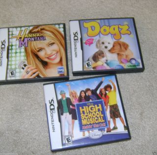 LOT OF 3 NINTENDO DS DSi Games Dogz Hannah Montana High School Mu w