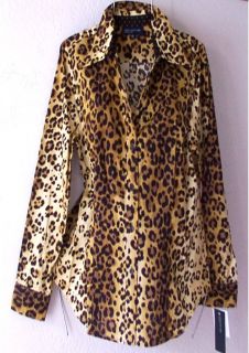 NEW JONES NEW YORK Leopard Animal Print Brown Dot Blouse Shirt Top 12