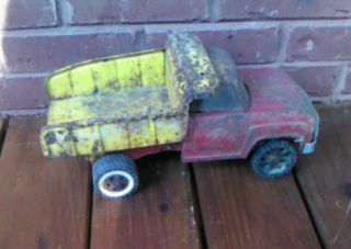 Vintage Rustic Red and Yellow Dually Dump Tonka Truck