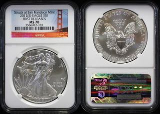 2012 (S) $1 San Francisco Bridge Silver Eagle NGC MS 70 NEW FIRST