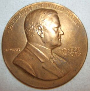 Herbert Hoover Inaugural Presidential 3 Bronze Art Medal Token March
