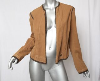 Dries Van NOTEN Two Tone Brown Trim Cotton Canvas Jacket Blazer Coat M