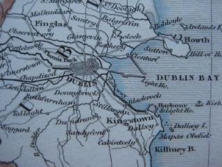 Original 1842 Map Dublin Kildare Ireland Curragh Bray Leixlip