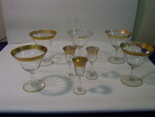  Seven Antique Vintage Moser Gold Rimmed Glasses