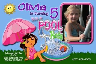 Pool Party Luau Photo Birthday Invitation Dora The Explorer Minnie
