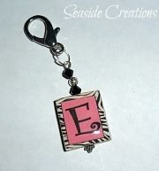 Pink and Black Zebra Letter E Scrabble Tile Zipper Pull Handcrafted