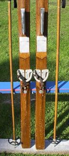 Vintage Wooden Skis 76 Long Bamboo Poles Hickory