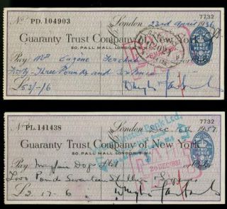 Douglas Fairbanks Group of 2 1930s Signed Checks Mayfair Dogs from His