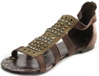 DV by Dolce Vita Womens Daff Brown Leather Studded Gladiator Sandal