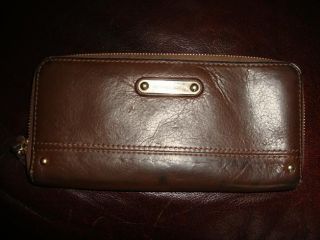 Brown Leather Michael Kors Zip Around Wallet Checkbook Wallet For