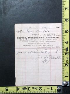1887 Bill Letterhead J A Durrell Stoves Ranges Furnaces Winter Hill