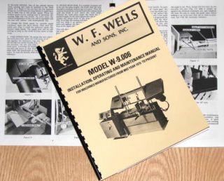 WELLS W 9 Band Saw Instruction & Part Manual WF
