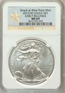2012 W 1 Silver Eagle West Point Early Releases NGC MS69 Star Label No