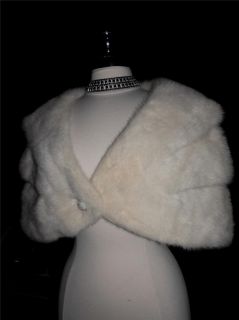 Vtg Mink Real Fur White Wedding Bolero Shrug Cape Jacket Stole