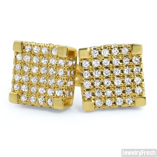 18K Gold Finish CZ Hand Set 9mm Cube Stud Earrings for Men